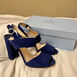 Prada double strap navy block heel